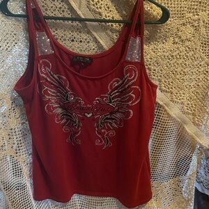 EGO Red Embellished Tank Top. ‘Be your own Beautiful’